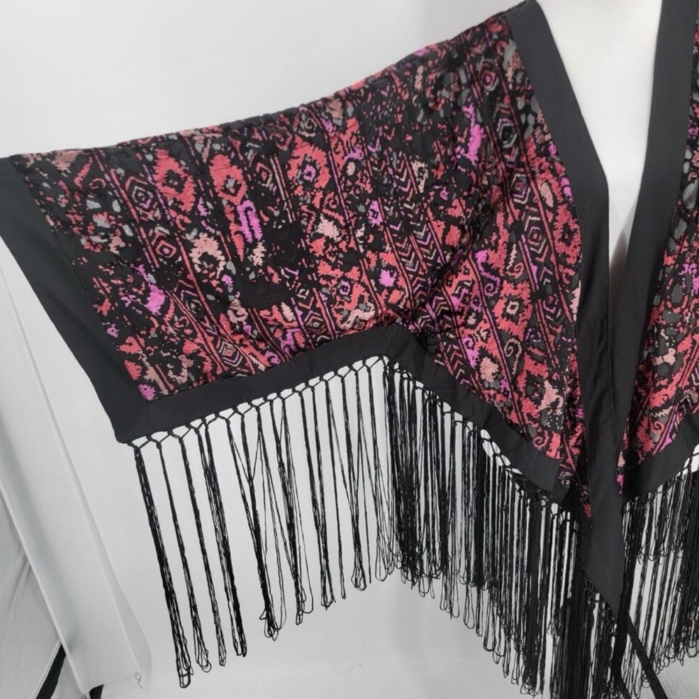 IDYLLWIND Kimono Black Pink Red Fringed Stunning Velvet Burnout Cardigan NWT 🖤💗 - Picture 3 of 16